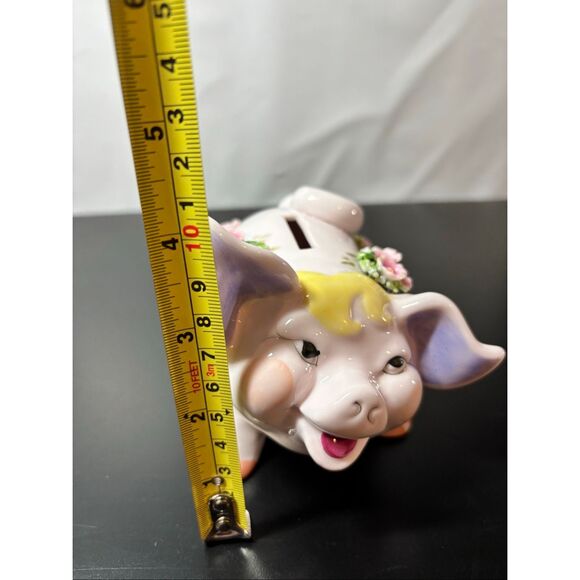 Vintage Lefton Piggy Bank Pig Porcelain Figurine With 3D Flower - Picture 12 of 14